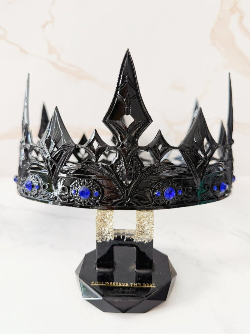 Black Gothic Crown, Blue Crystal Medieval, King Renaissance Cosplay Headpiece